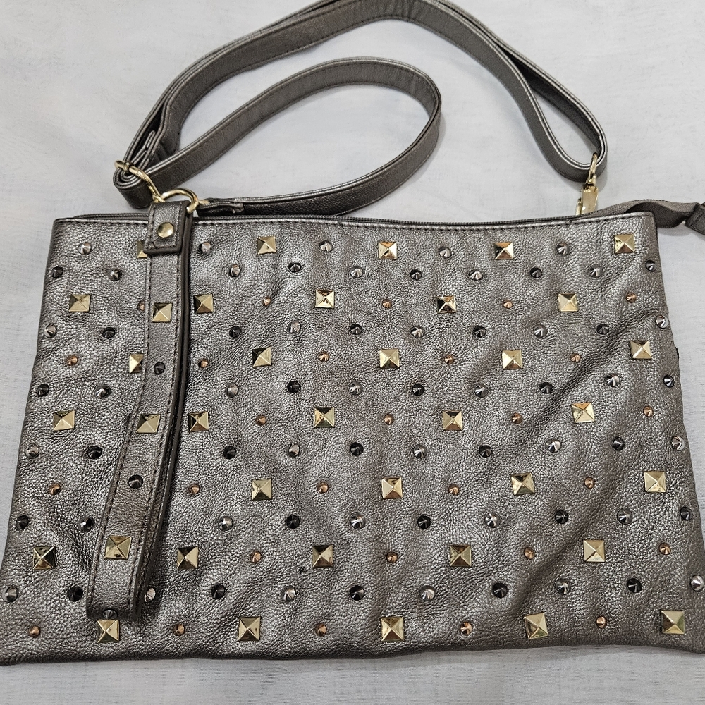 Steve Madden Studded Crossbody Purse w/ Wristlet | Grey Like New